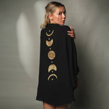 Muslin Kimono Robe with Golden Moon Phases / Poncho