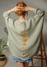 Muslin Kimono Robe with Golden Moon Phases / Poncho