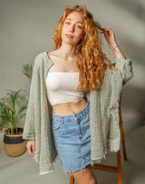 Muslin Kimono Robe with Golden Moon Phases / Poncho