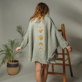 Muslin Kimono Robe with Golden Moon Phases / Poncho