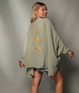 Muslin Kimono Robe with Golden Moon Phases / Poncho