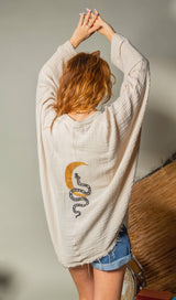 Snake and Moon Celestial Muslin Kimono Robe / Poncho