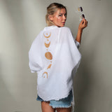 Muslin Kimono Robe with Golden Moon Phases / Poncho