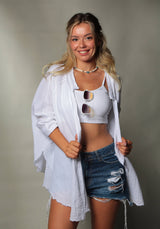 Muslin Kimono Robe with Golden Moon Phases / Poncho