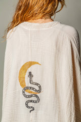 Snake and Moon Celestial Muslin Kimono Robe / Poncho
