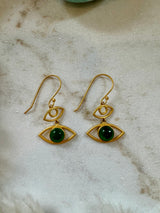 Gold Egyptian Emerald Evil Eye Earrings