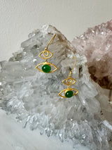 Gold Egyptian Emerald Evil Eye Earrings