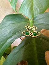 Gold Egyptian Emerald Evil Eye Earrings