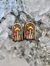 Mushroom + Moon Wood Earrings