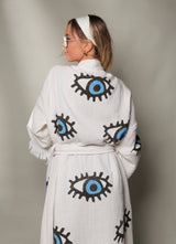 Blue Evil Eye Kaftan Kimono — Organic Cotton