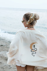 Snake and Moon Celestial Muslin Kimono Robe / Poncho